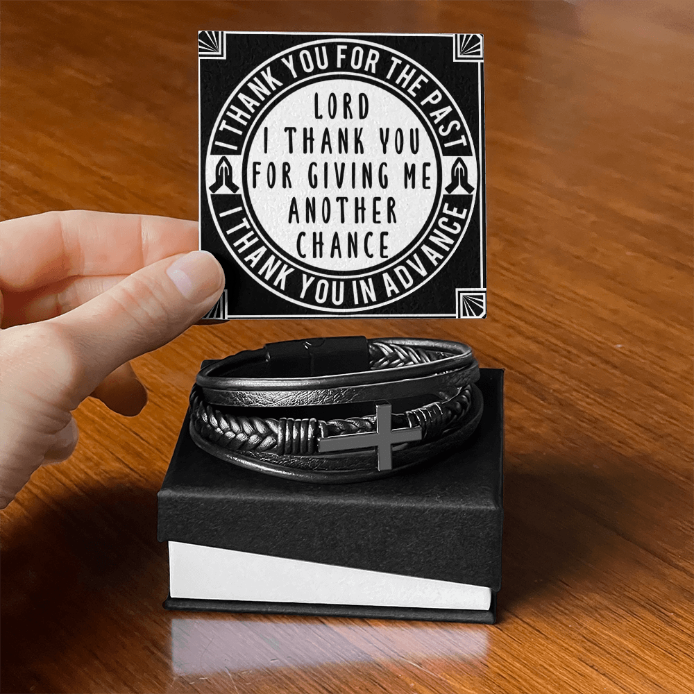 Men's Stainless Steel Cross With Vegan Faux Leather Bracelet Shiny Things