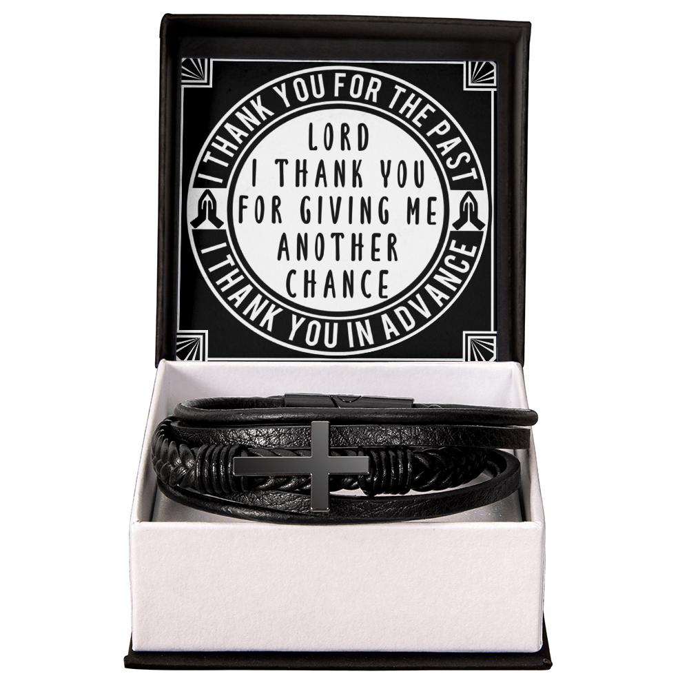 Men's Stainless Steel Cross With Vegan Faux Leather Bracelet Shiny Things