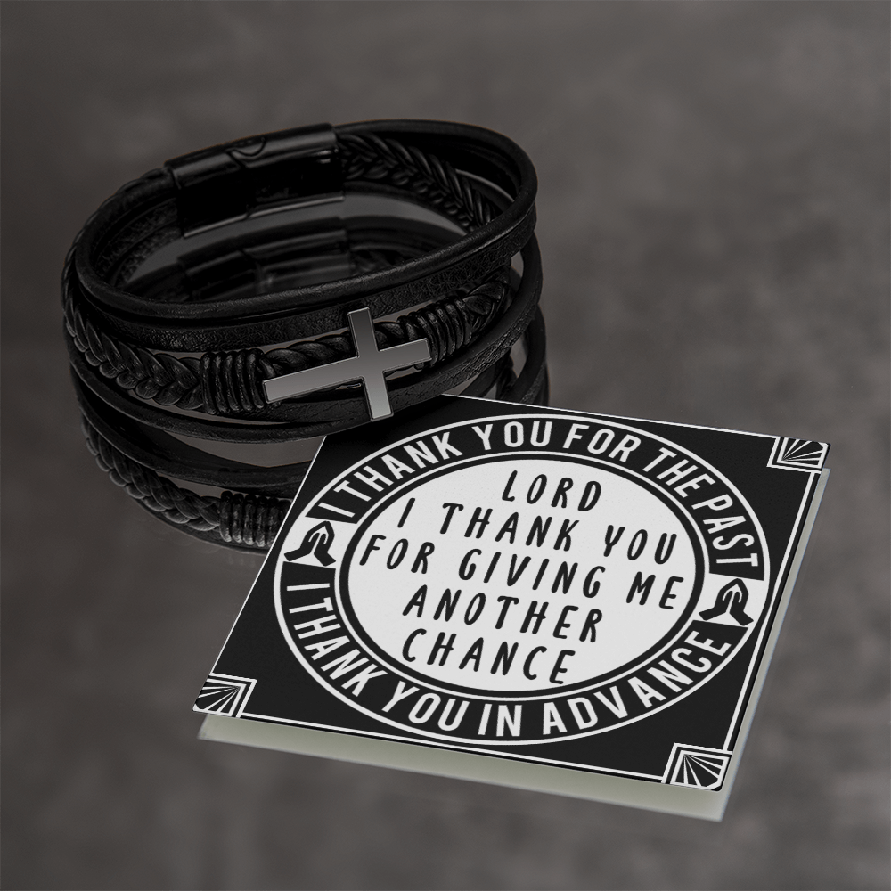 Men's Stainless Steel Cross With Vegan Faux Leather Bracelet Shiny Things