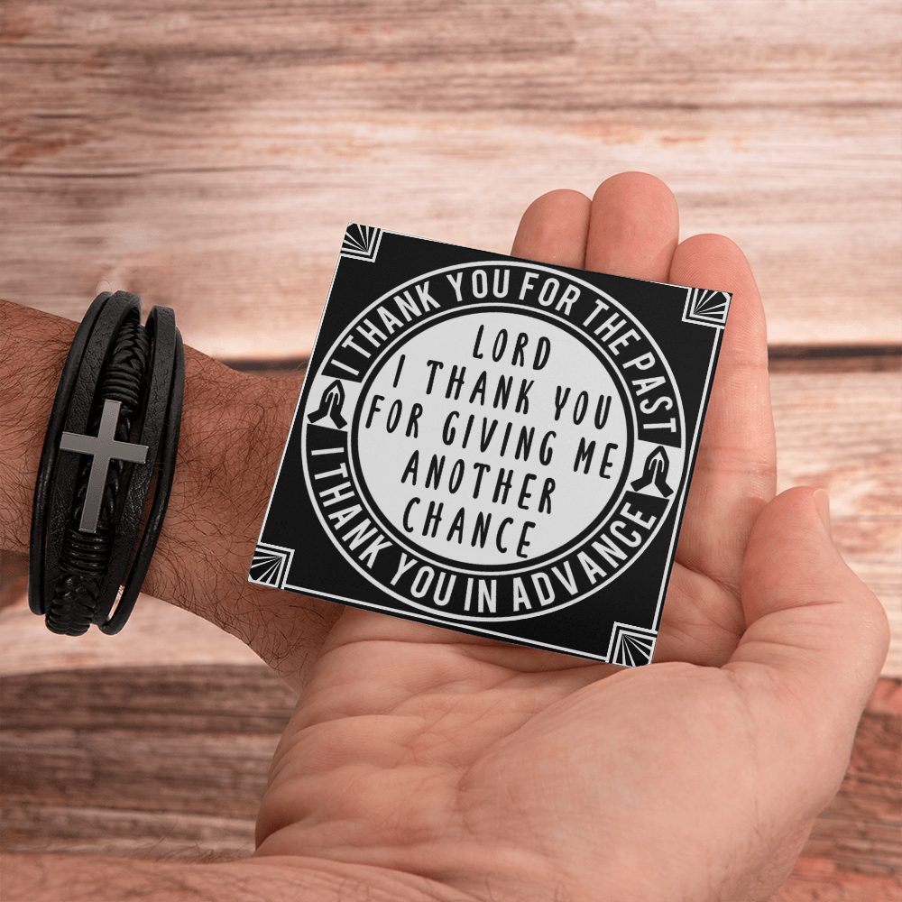 Men's Stainless Steel Cross With Vegan Faux Leather Bracelet