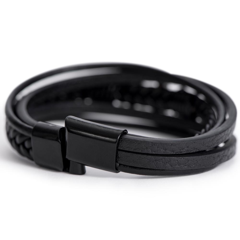 Men's Stainless Steel Cross With Vegan Faux Leather Bracelet
