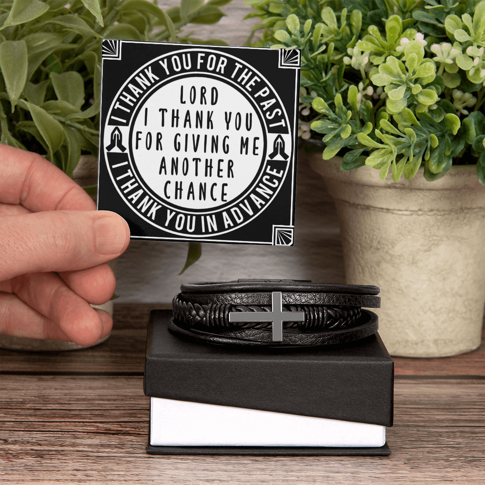 Men's Stainless Steel Cross With Vegan Faux Leather Bracelet Shiny Things