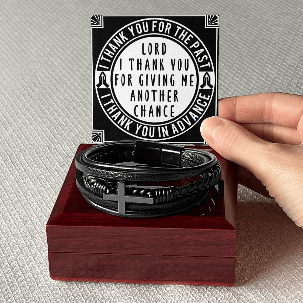 Men's Stainless Steel Cross With Vegan Faux Leather Bracelet