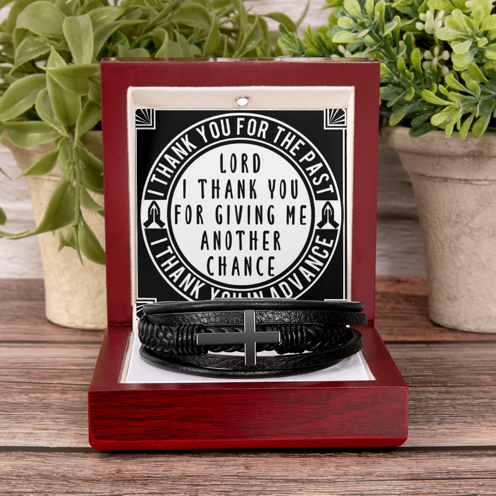 Men's Stainless Steel Cross With Vegan Faux Leather Bracelet Shiny Things