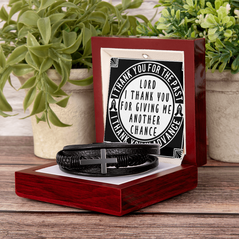 Men's Stainless Steel Cross With Vegan Faux Leather Bracelet Shiny Things