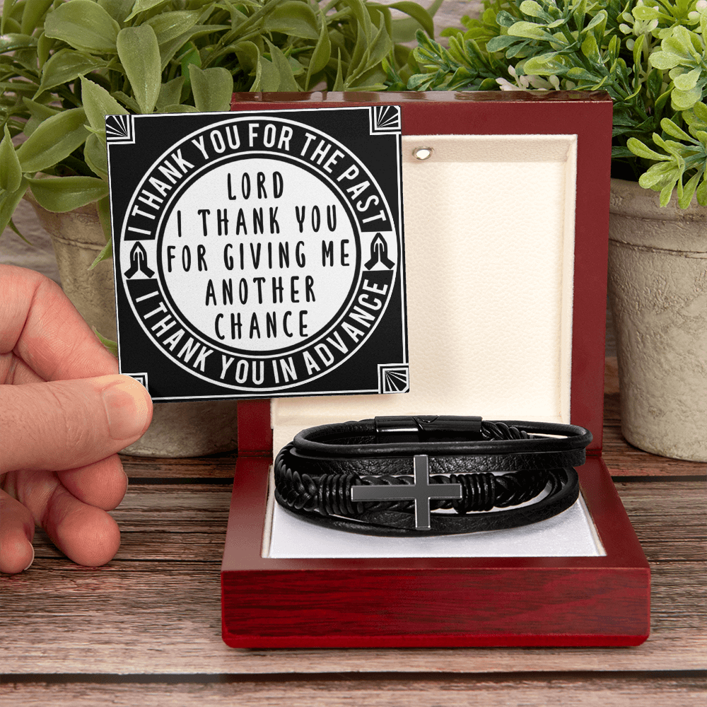 Men's Stainless Steel Cross With Vegan Faux Leather Bracelet Shiny Things