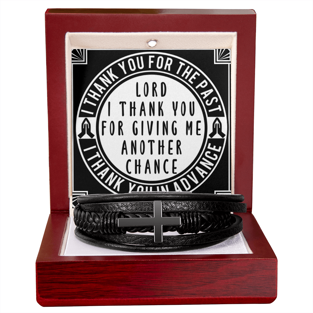 Men's Stainless Steel Cross With Vegan Faux Leather Bracelet Shiny Things