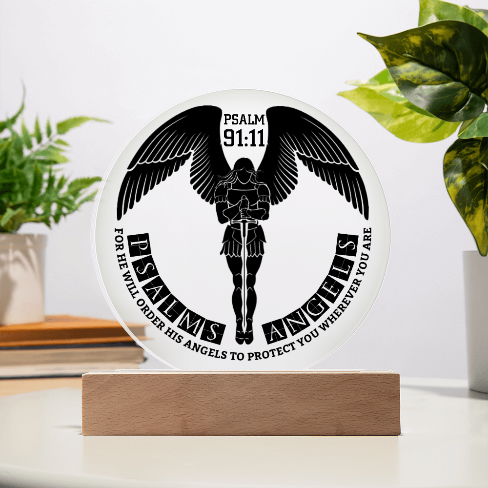 Guardian Angel Circular Acrylic Illuminated LED Plaque Shiny Things