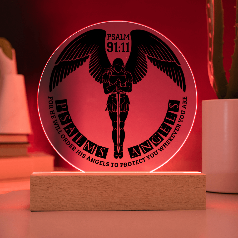 Guardian Angel Circular Acrylic Illuminated LED Plaque Shiny Things