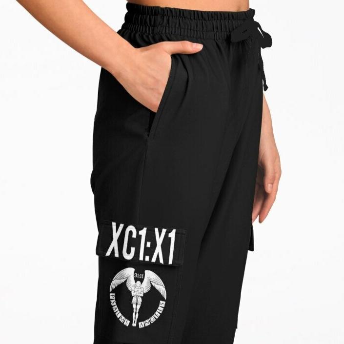 Psalms Angels 91:11 Roman Numeral Unisex Vegan Friendly Recycled Polyester Athletic Cargo Sweatpants - Black Substantial