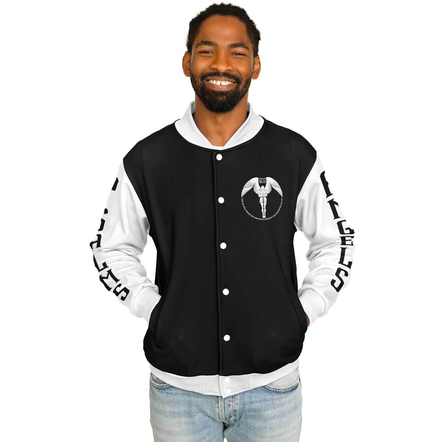 Psalms Angels Heavyweight Black & White Baseball Jacket Substantial