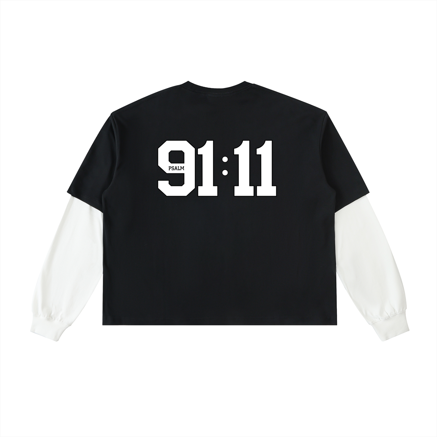 Psalms Angels Layered Contrast Sleeve Cotton T-Shirt ODMPOD