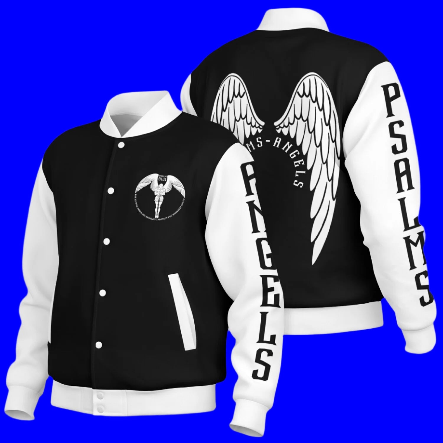 Psalms Angels Heavyweight Black & White Baseball Jacket Substantial