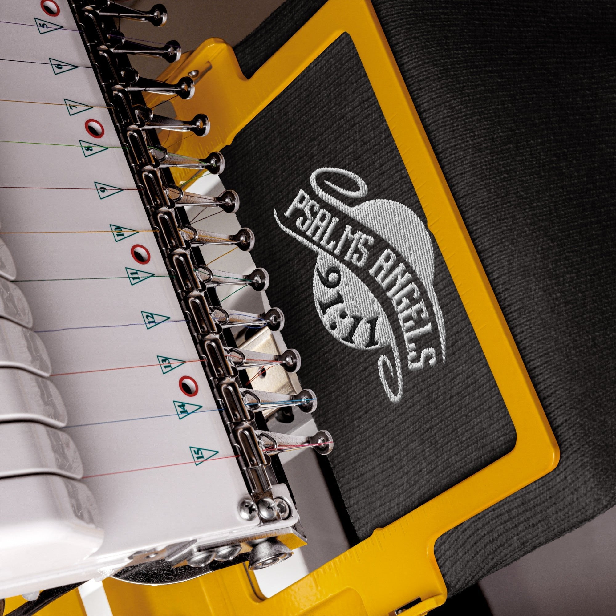 Psalms Angels embroidered beanie cuffed hat in production 