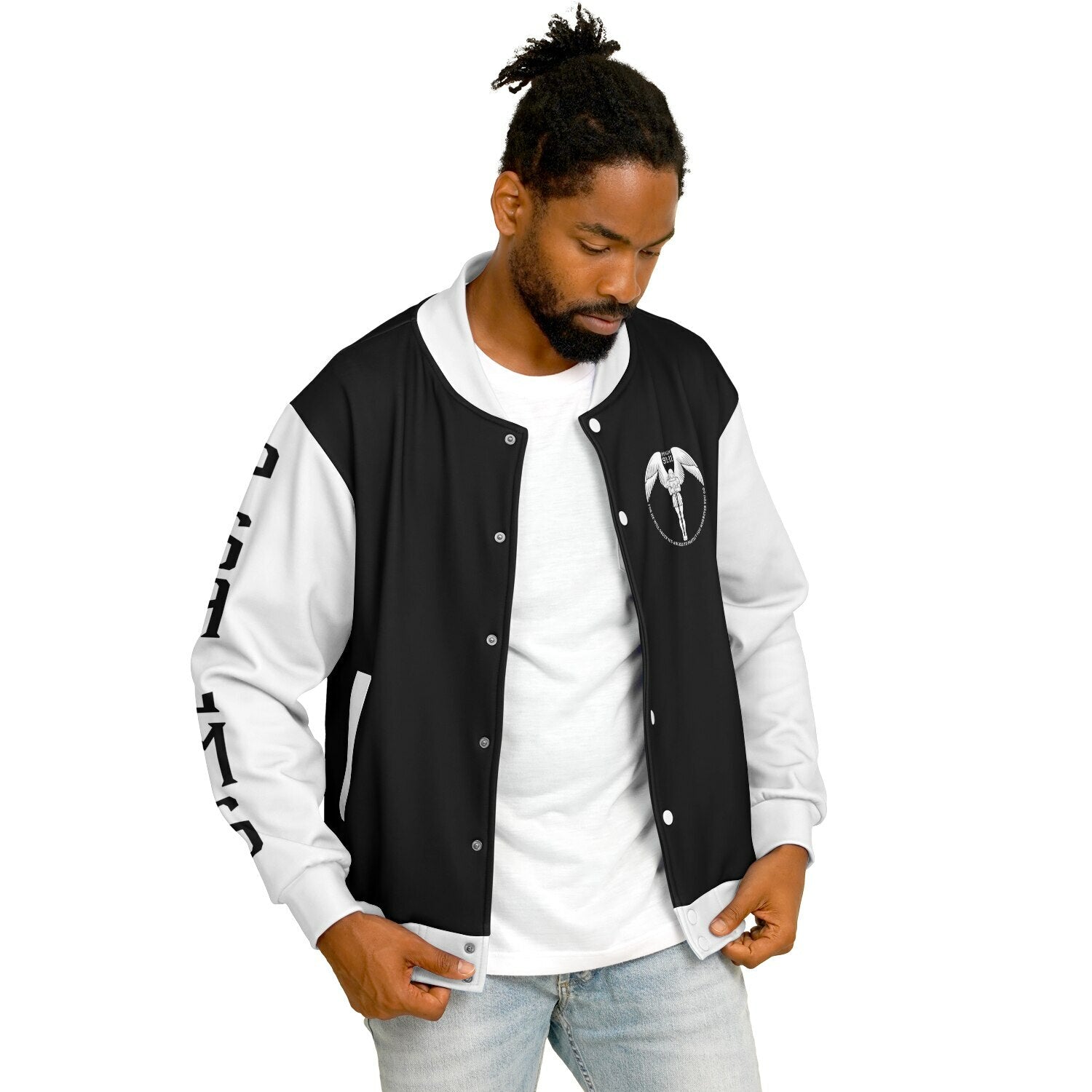 Psalms Angels Heavyweight Black & White Baseball Jacket Substantial