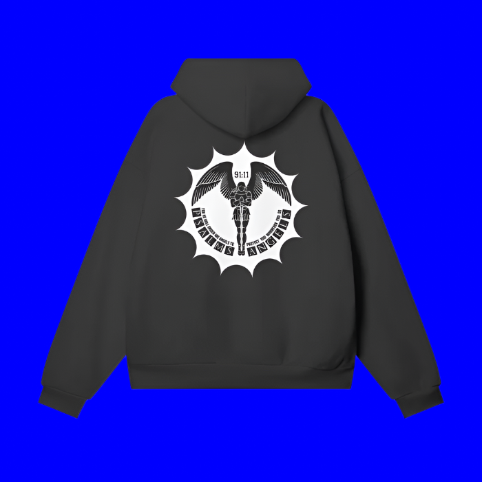 Psalms Angels "You Are A Star" Heavyweight Hidden Pocket Oversized 460GSM Halo Fleece Hoodie - Black & Charcoal ODMPOD