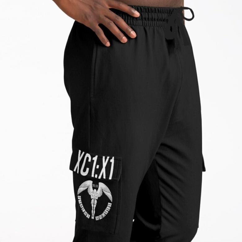 Psalms Angels 91:11 Roman Numeral Unisex Vegan Friendly Recycled Polyester Athletic Cargo Sweatpants - Black Substantial