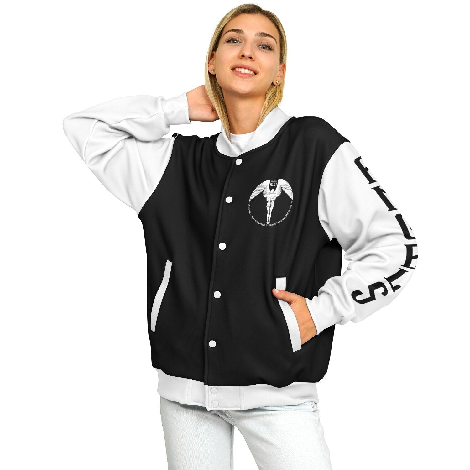 Psalms Angels Heavyweight Black & White Baseball Jacket Substantial