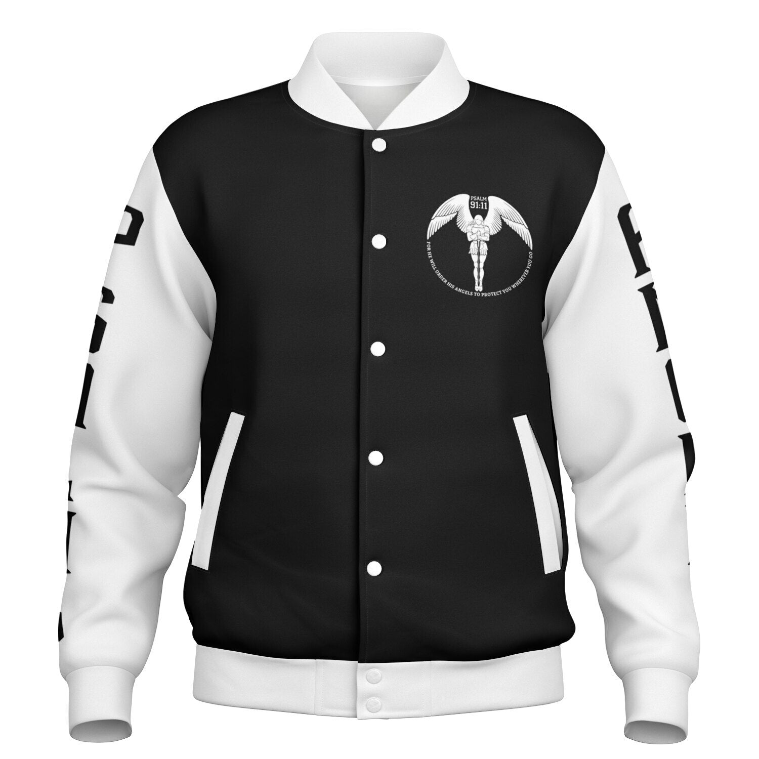 Psalms Angels Heavyweight Black & White Baseball Jacket Substantial