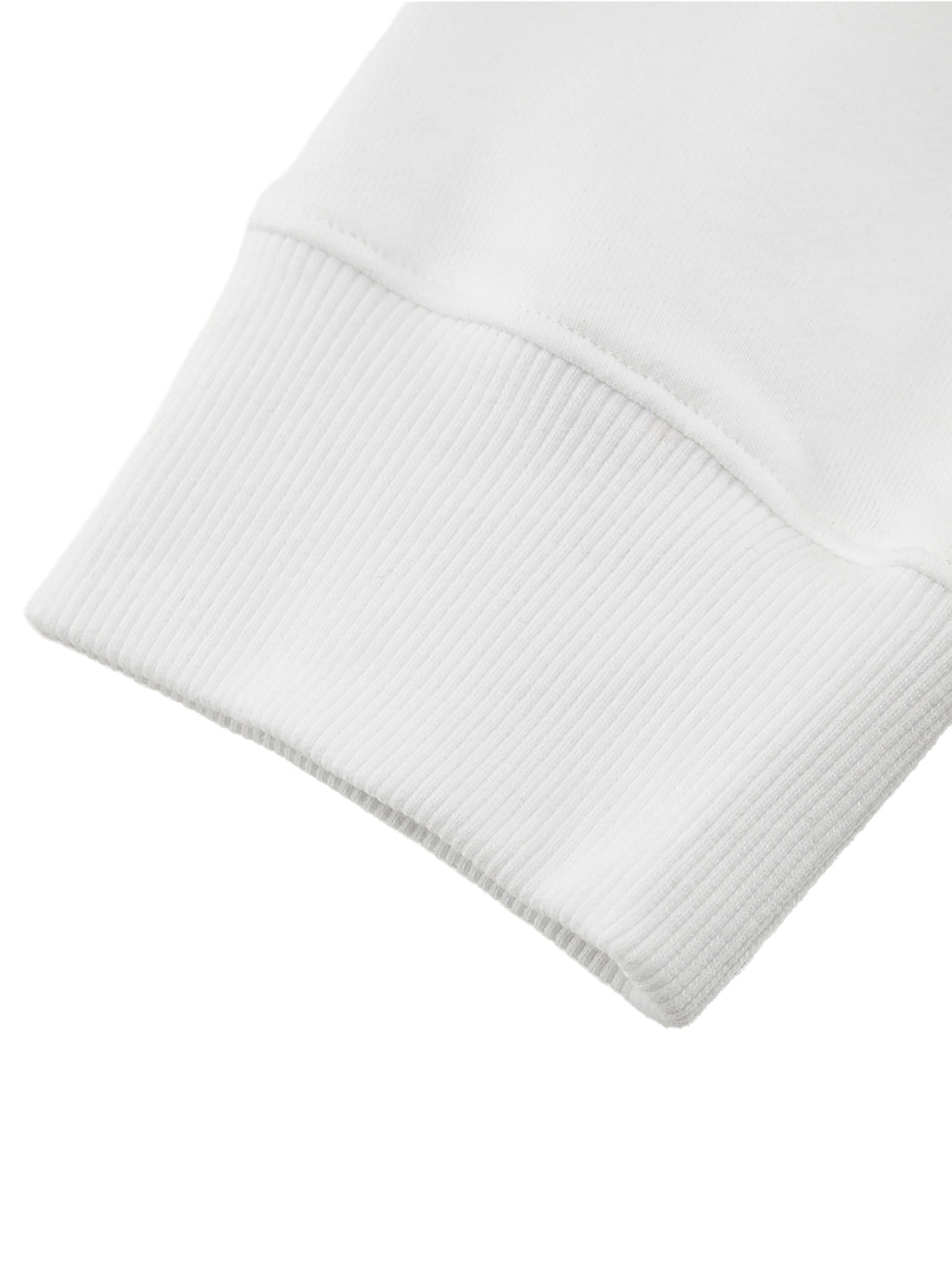 Close-up of a white ribbed knit sleeve on a white background