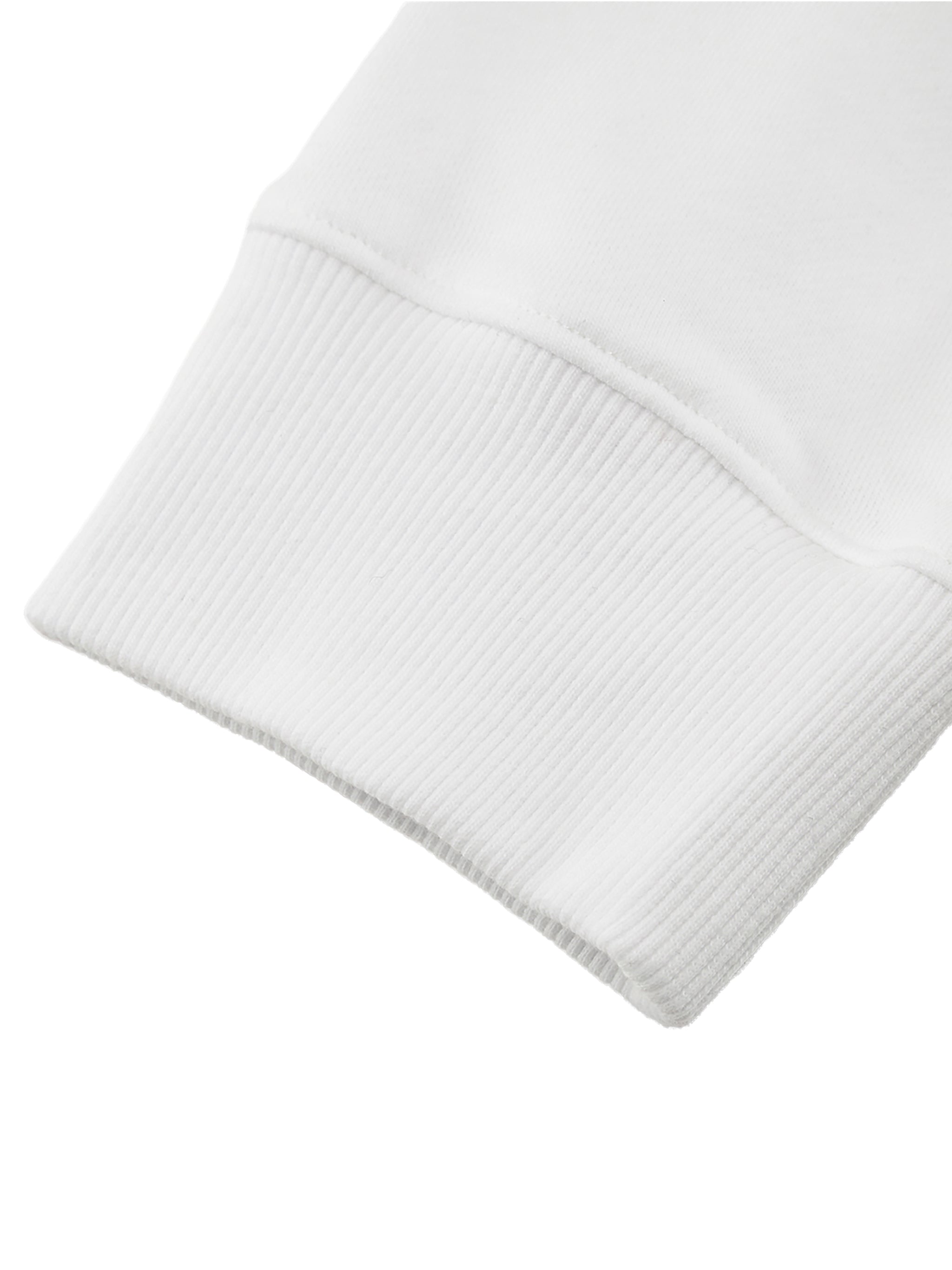Close-up of a white ribbed knit sleeve on a white background