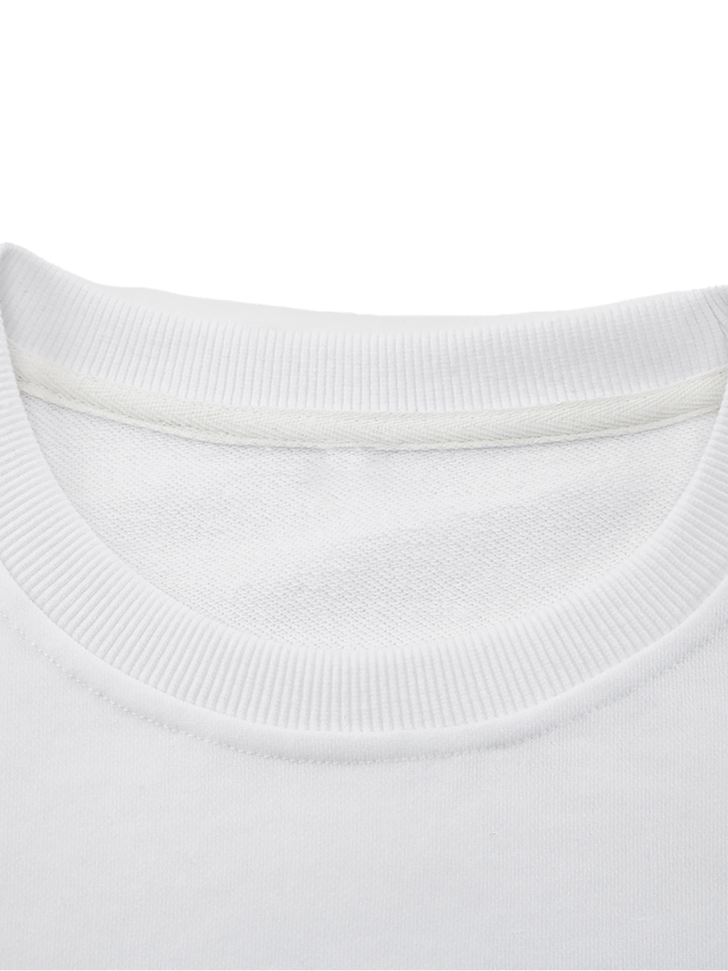 Close-up of a white sweatshirt collar on a white background