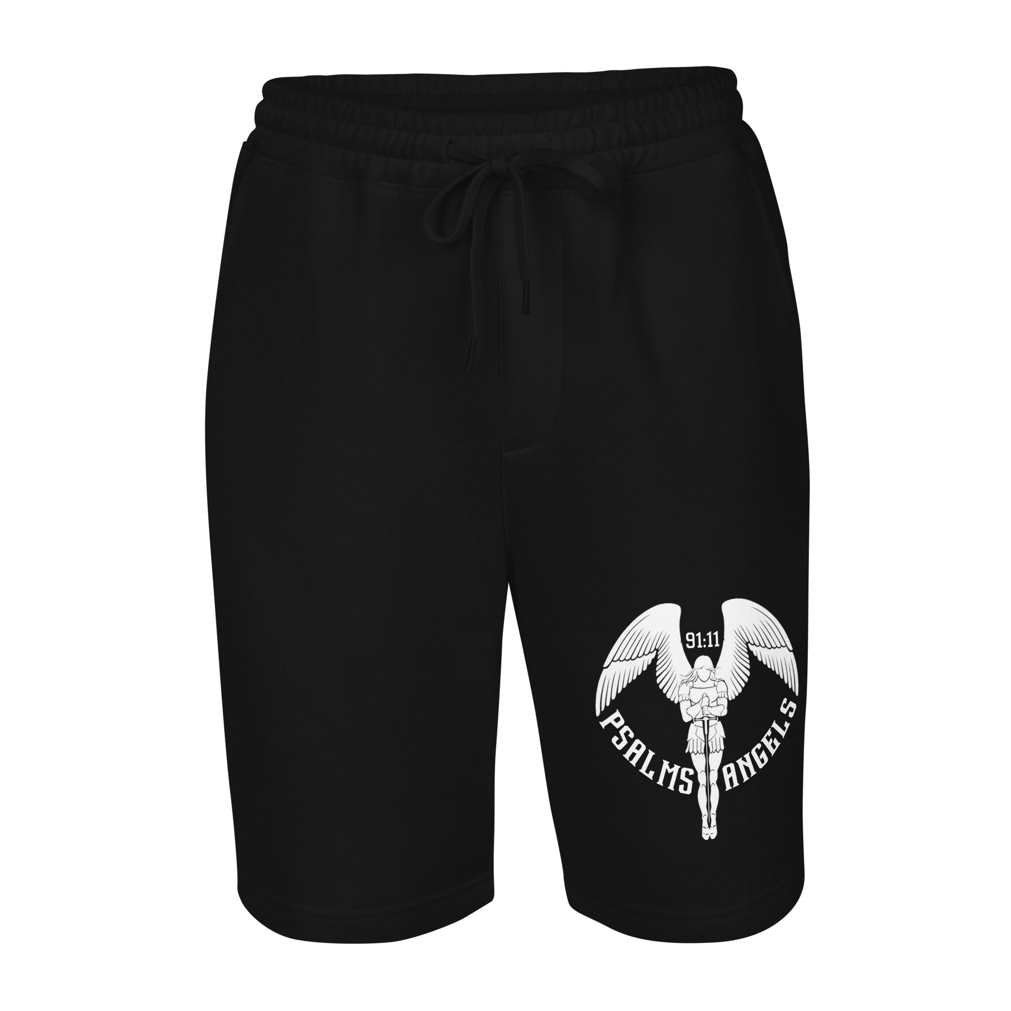 Psalms Angels Men's Casual Black Fleece Shorts - Black Psalms 118.1