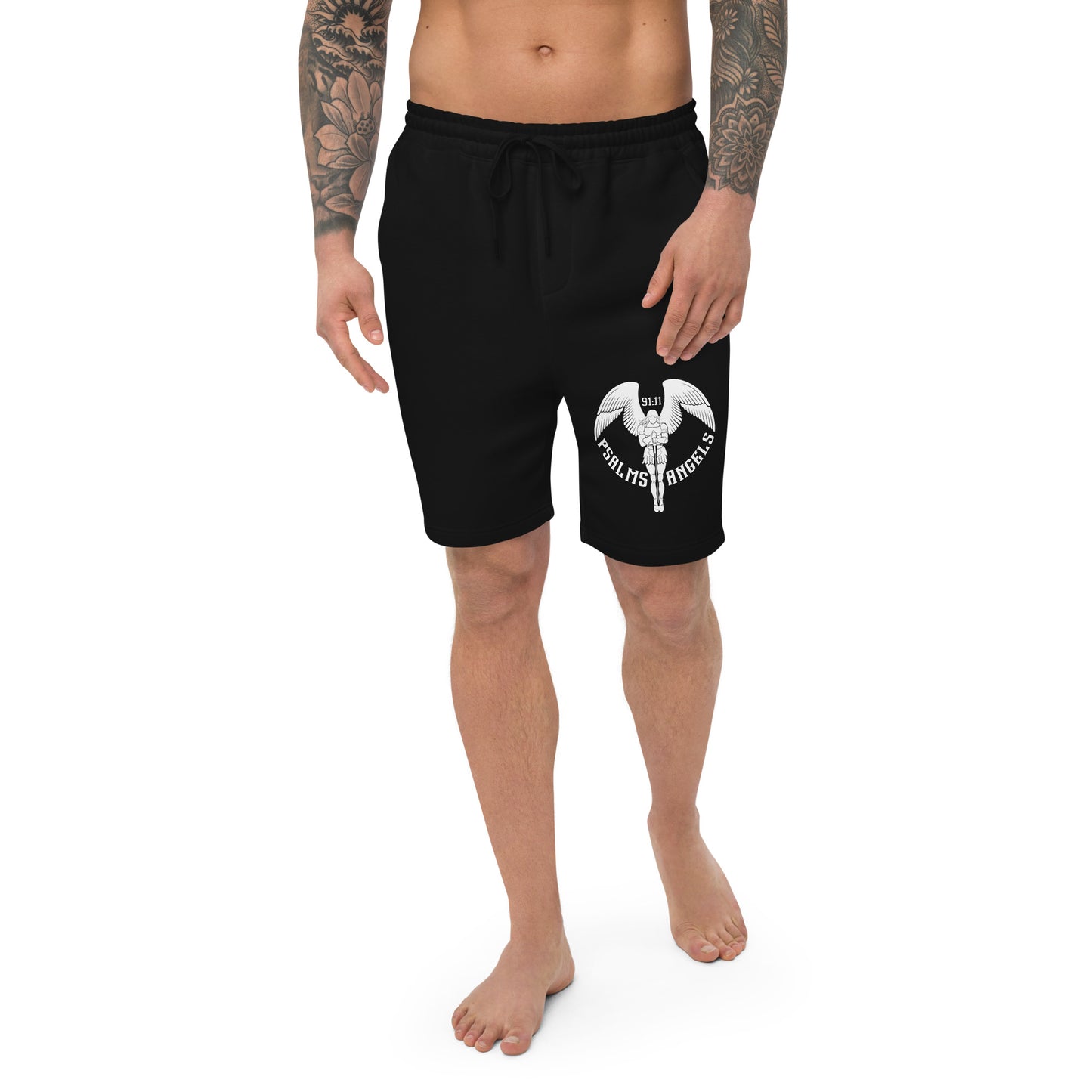 Psalms Angels Men's Casual Black Fleece Shorts - Black