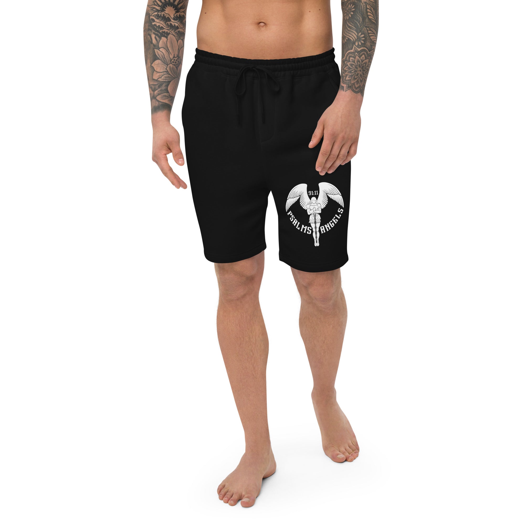Psalms Angels Men's Casual Black Fleece Shorts - Black Psalms 118.1