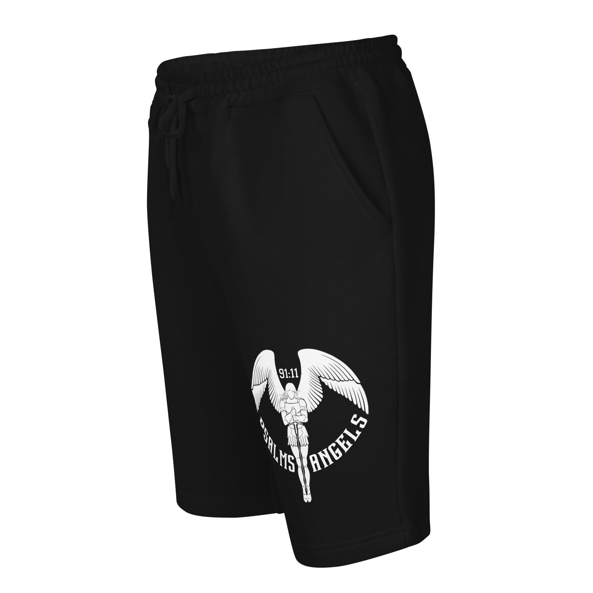 Psalms Angels Men's Casual Black Fleece Shorts - Black Psalms 118.1