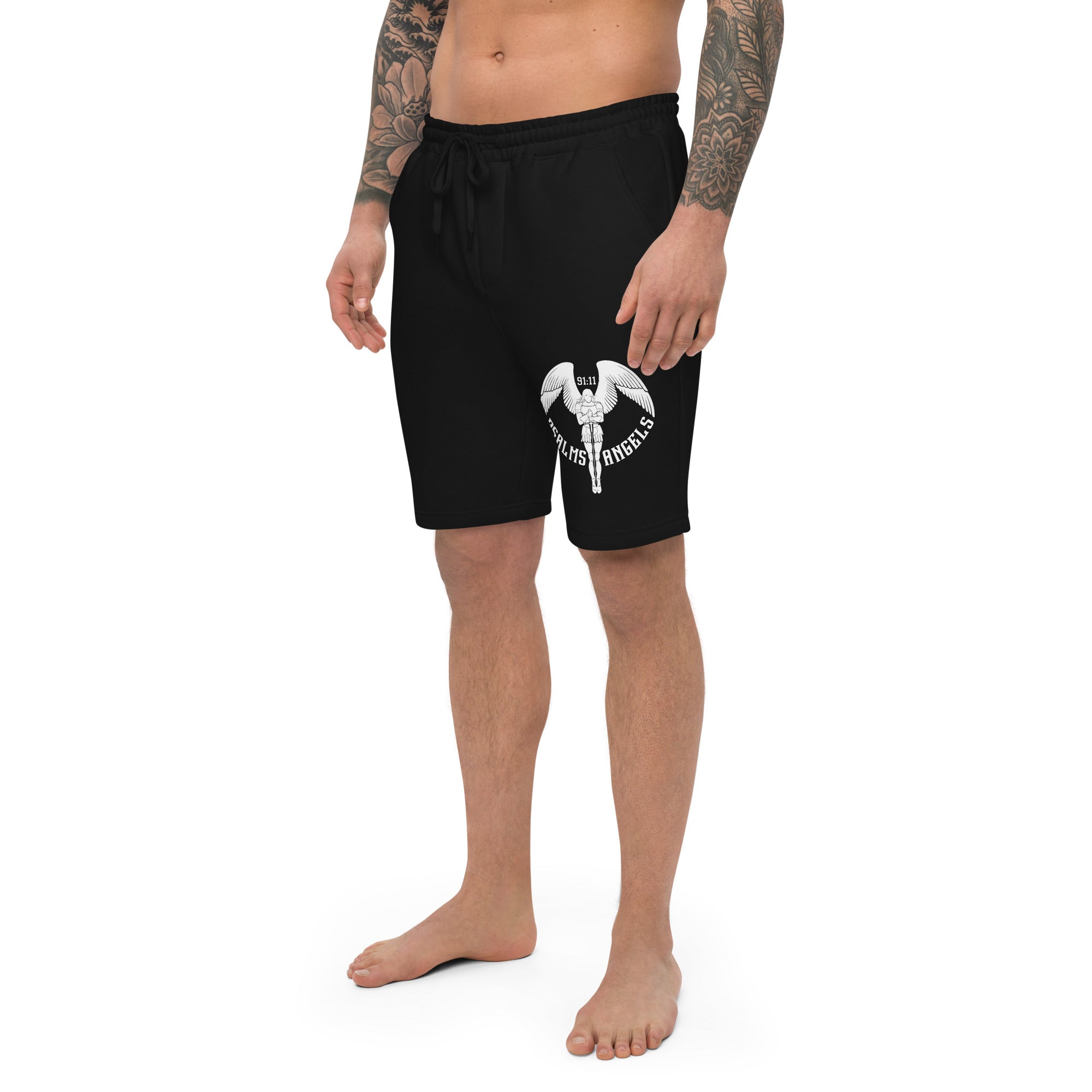 Psalms Angels Men's Casual Black Fleece Shorts - Black Psalms 118.1