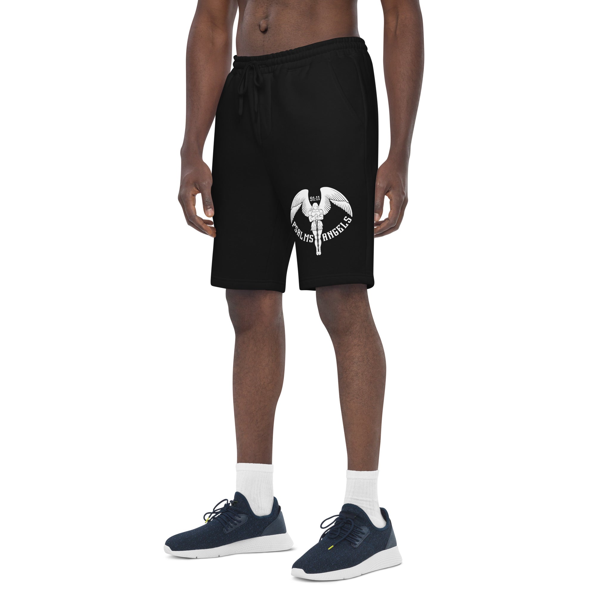 Psalms Angels Men's Casual Black Fleece Shorts - Black Psalms 118.1