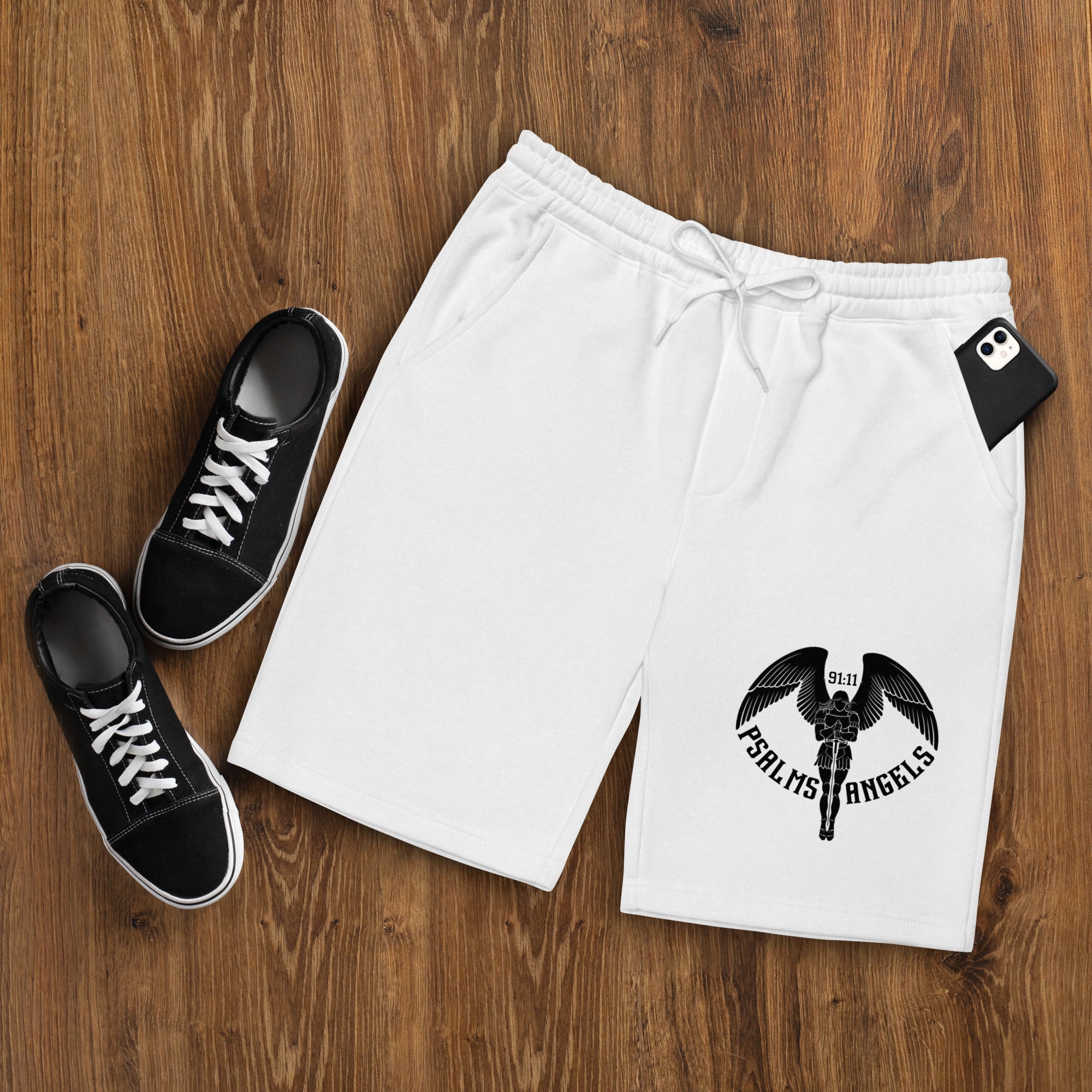 Psalm 91 white Psalms Angels fleece shorts