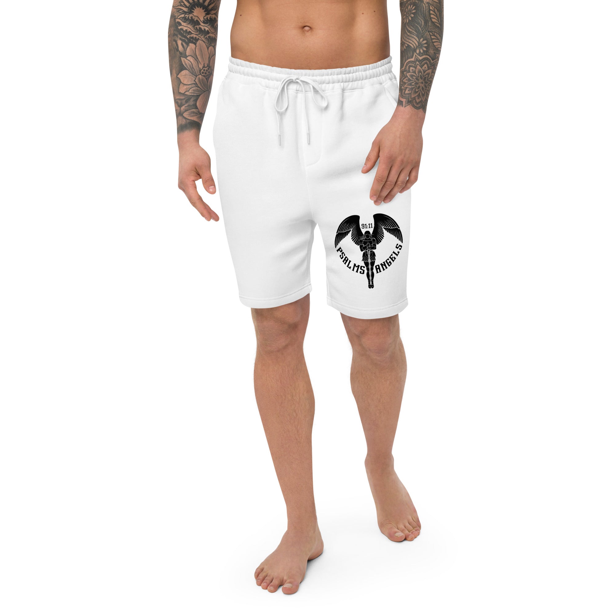 Psalms Angels Men's Casual Fleece Shorts - White Psalms 118.1