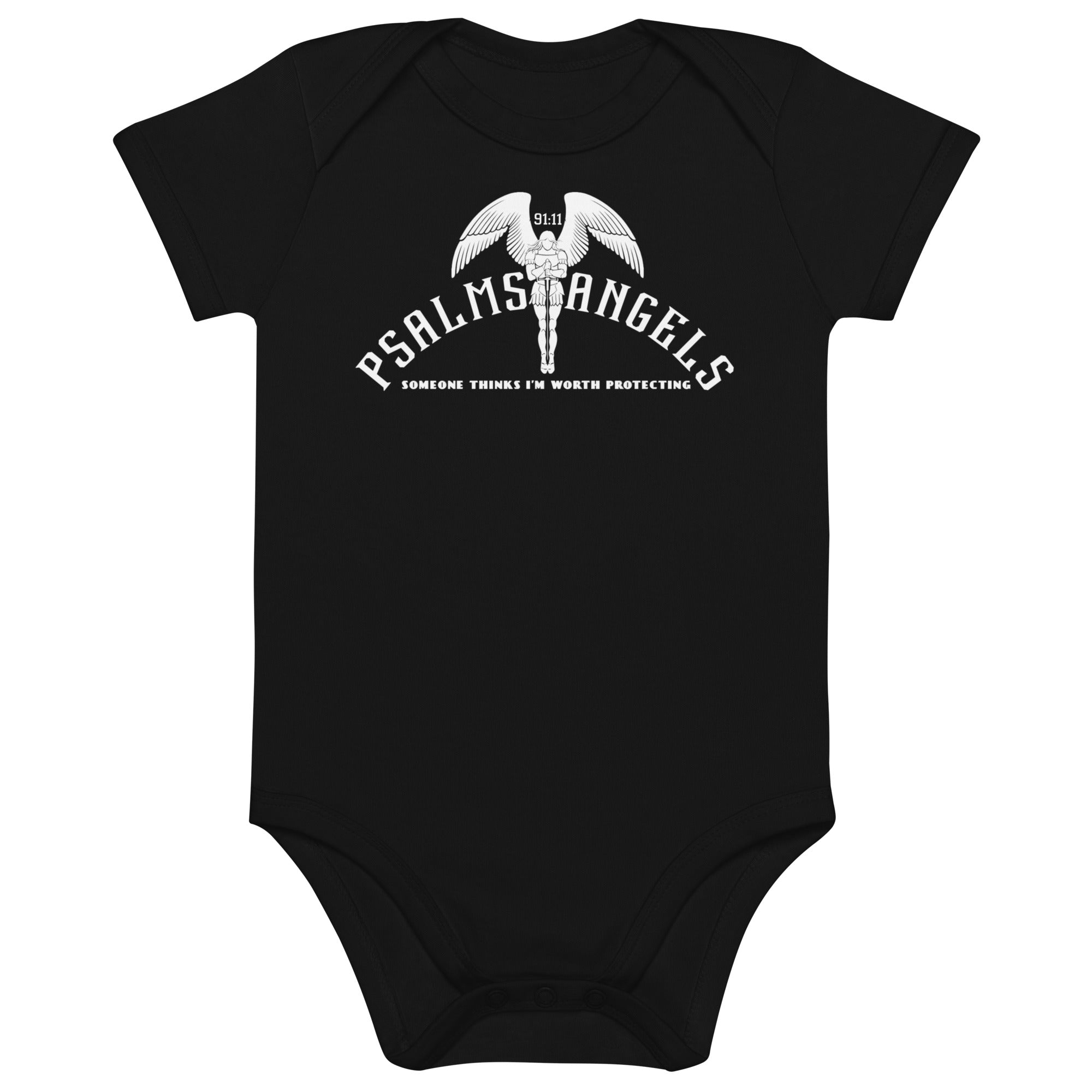 Someone Thinks I’m Worth Protecting 100% Organic Cotton Baby Bodysuit - Black Psalms 91.11