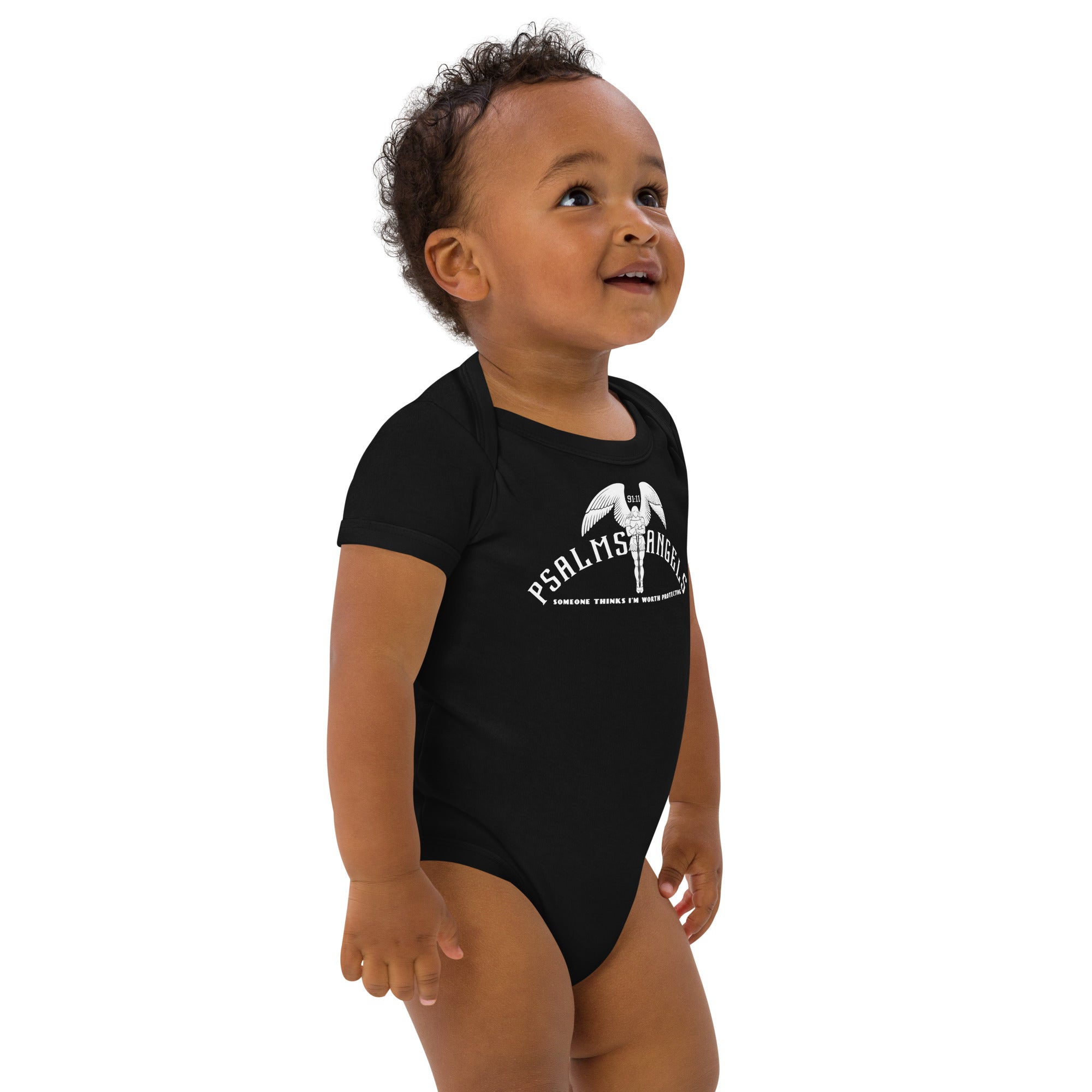 Someone Thinks I’m Worth Protecting 100% Organic Cotton Baby Bodysuit - Black Psalms 91.11