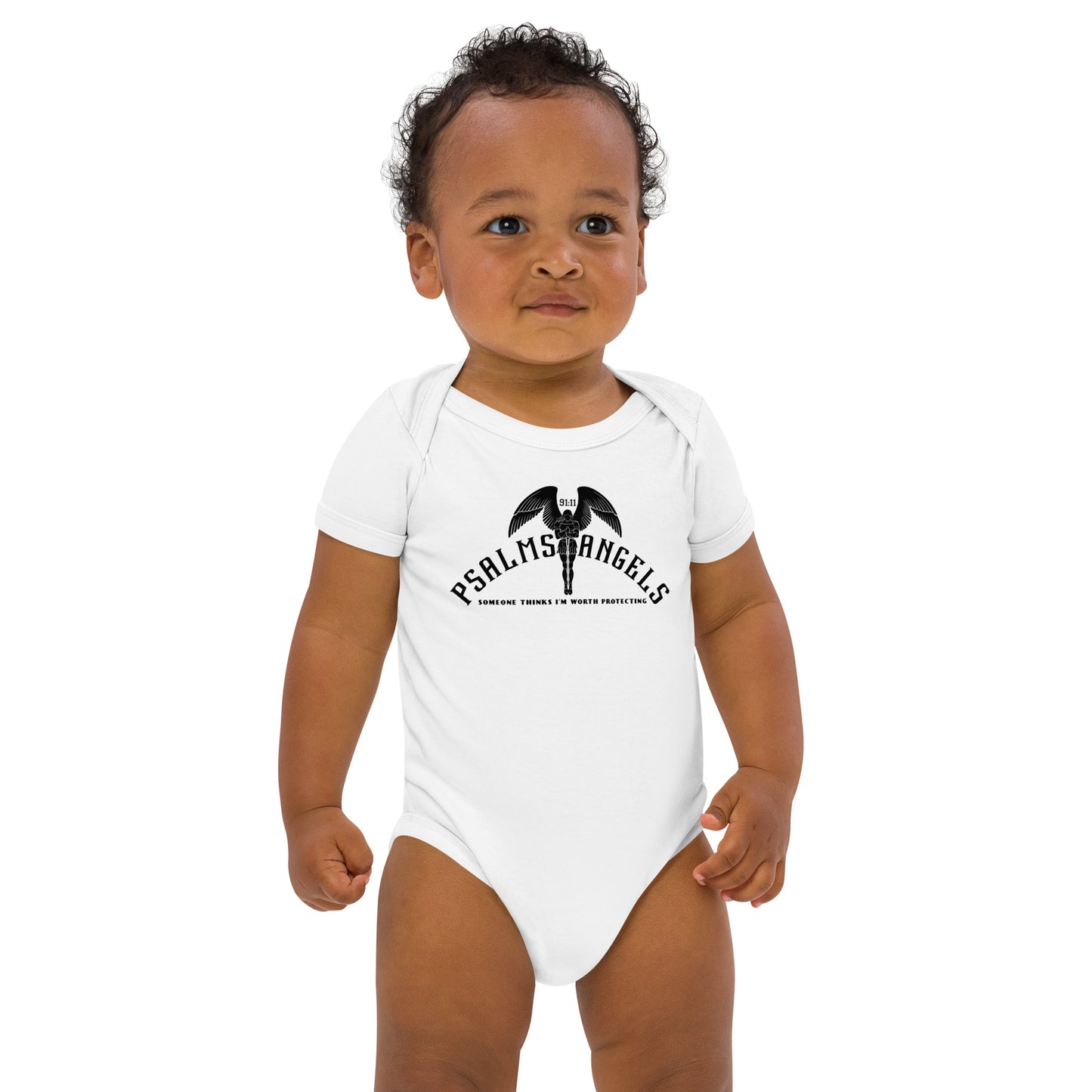 Psalm 91 white Someone Thinks I’m Worth Protecting 100% Organic Cotton Psalms Angels Baby Bodysuit 