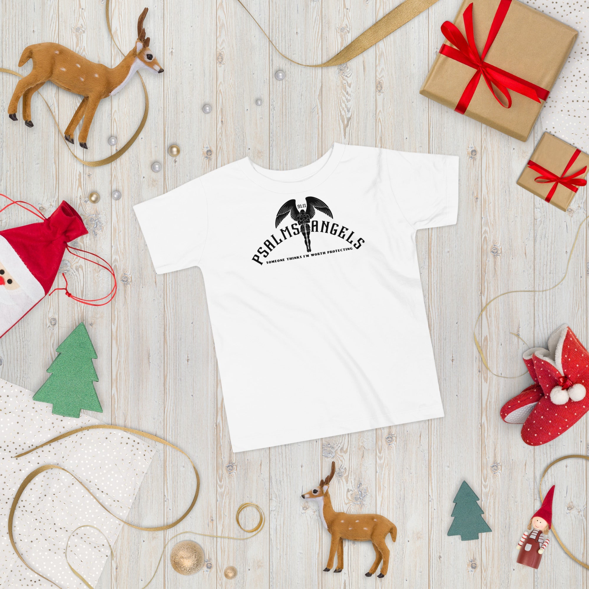 Someone Thinks I’m Worth Protecting Toddler’s (2-5) Short Sleeve White T-Shirt - White Psalms 91.11