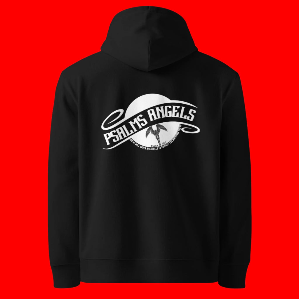 Psalm verse 91:11 organic cotton black hoodie