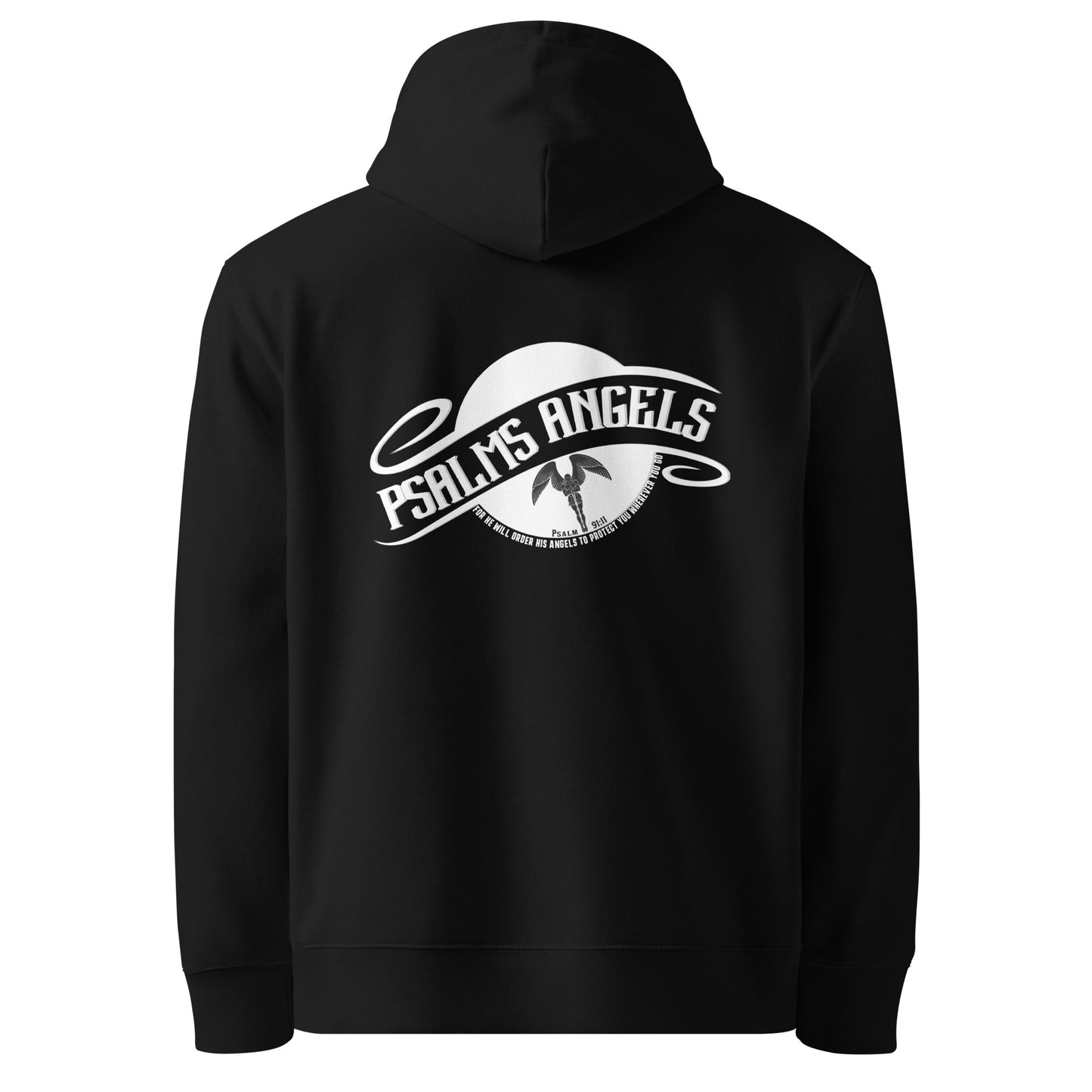 Psalm verse 91:11 organic cotton black hoodie