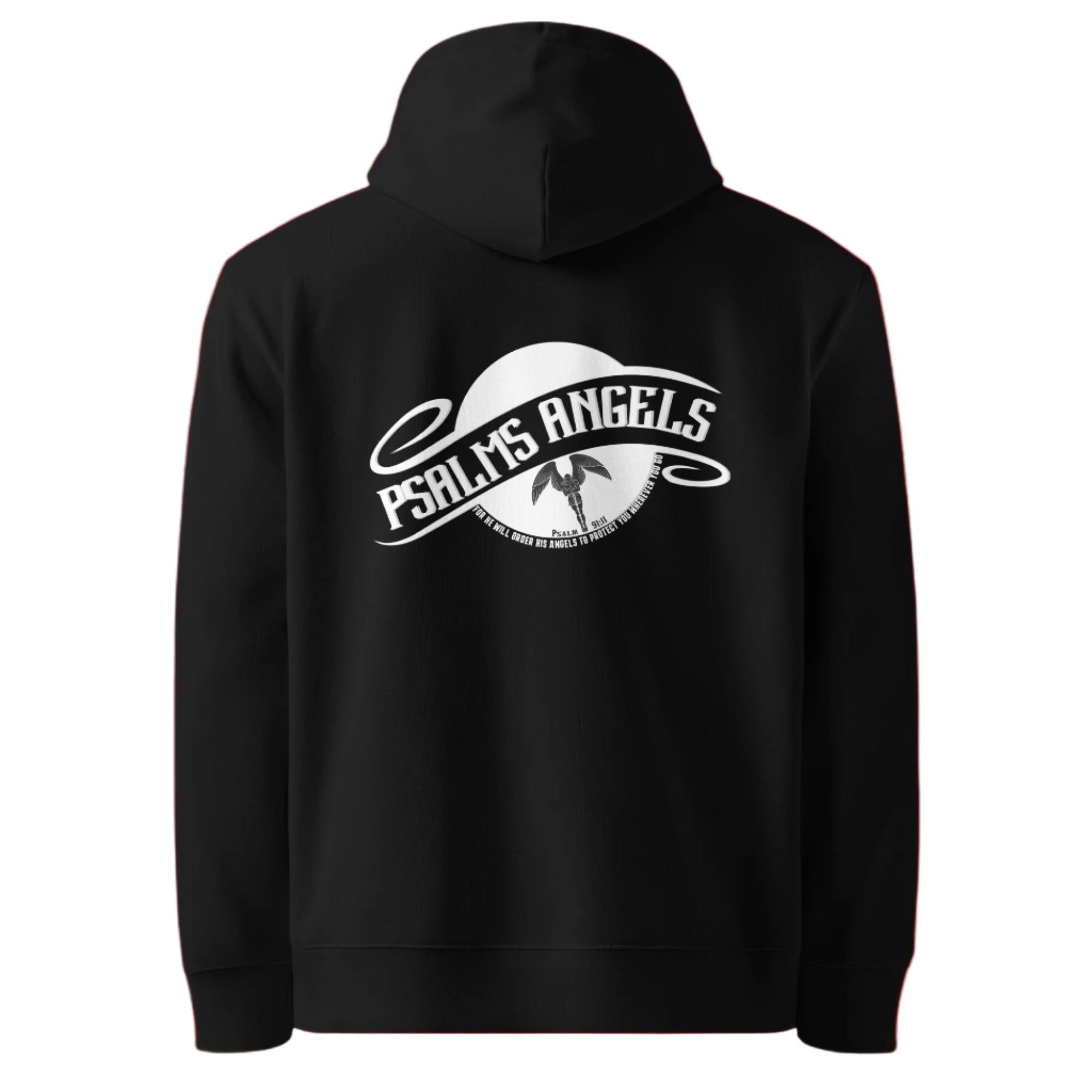 Psalm verse 91:11 organic cotton black hoodie