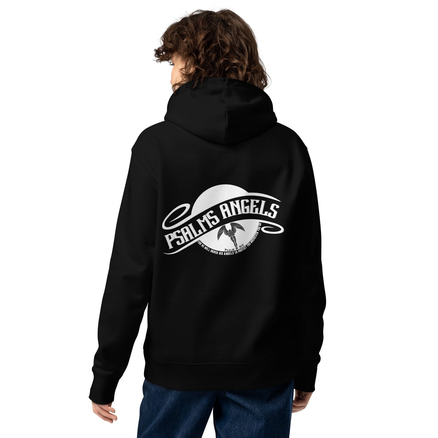 Psalm verse 91:11 organic cotton black hoodie