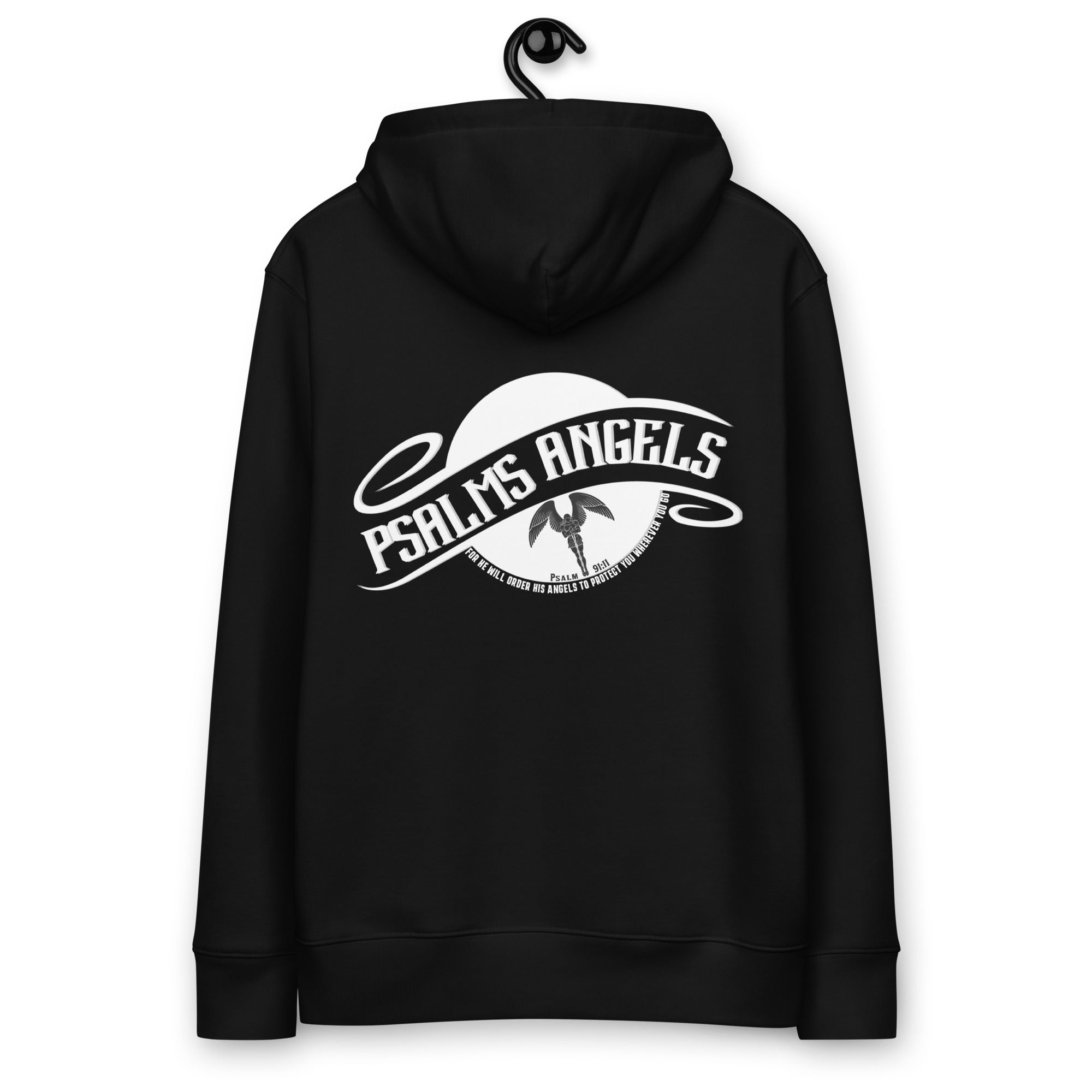 Psalm Verse 91:11 Unisex Premium Heavyweight 100% Organic Cotton Rear Printed Hoodie - Black Psalms 91.11