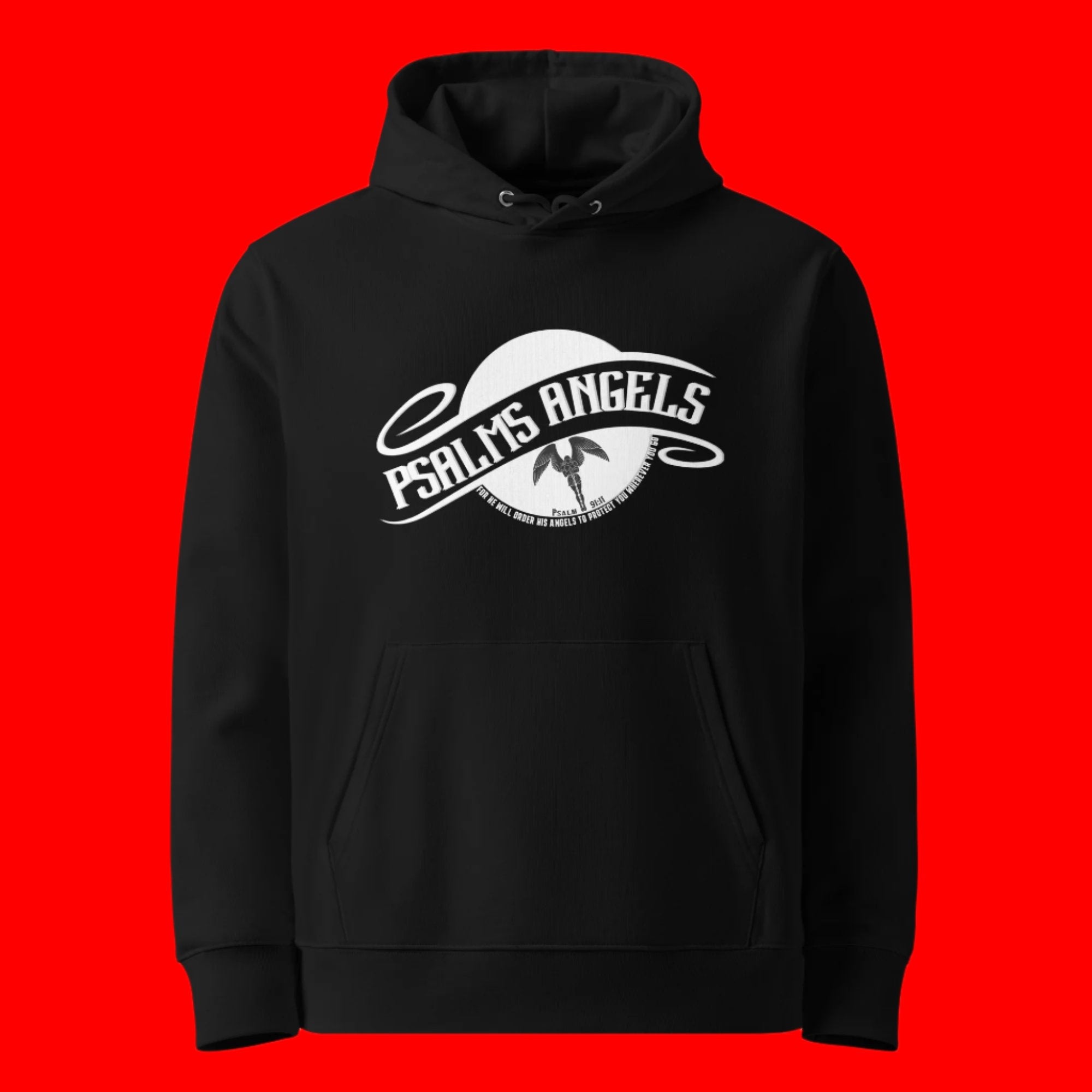 Psalm Verse 91:11 Unisex Premium Heavyweight 100% Organic Cotton Hoodie - Black Psalms 91.11