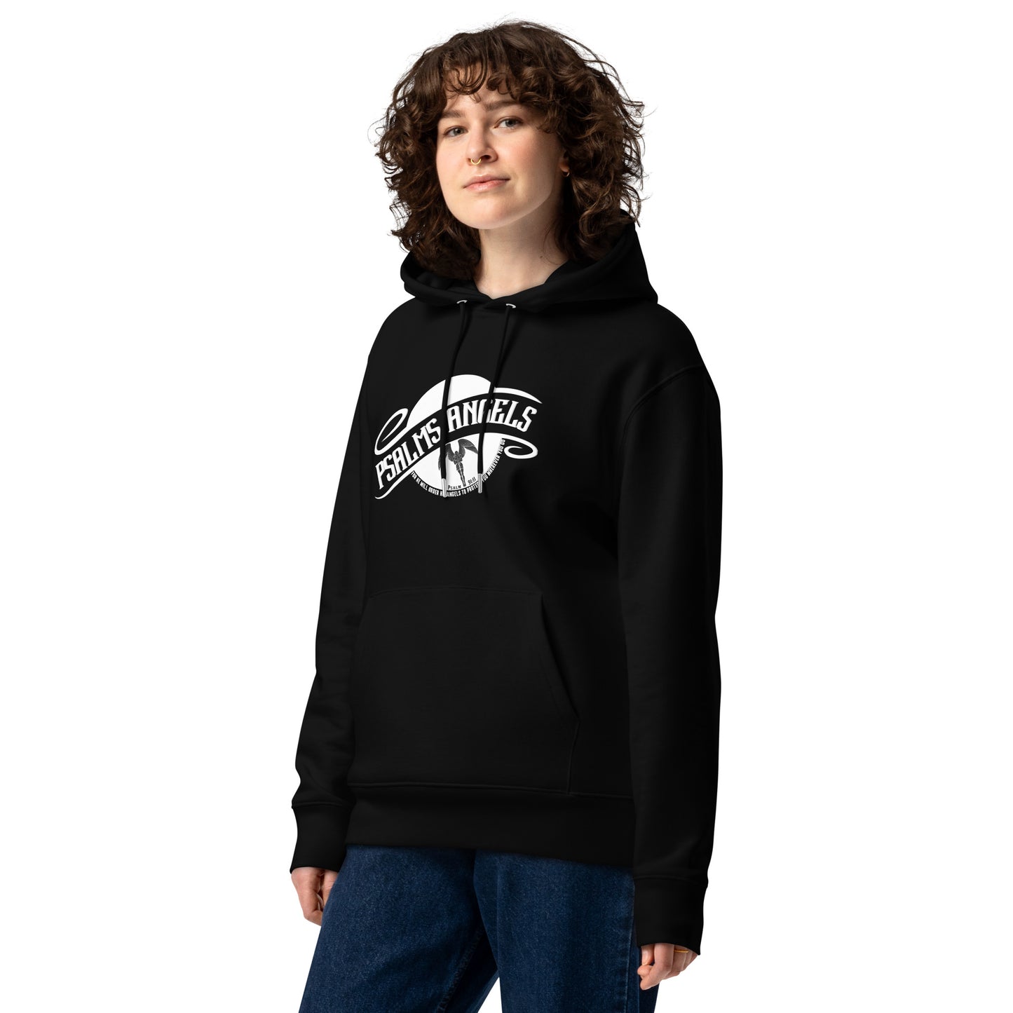 Psalm Verse 91:11 Unisex Premium Heavyweight 100% Organic Cotton Hoodie - Black