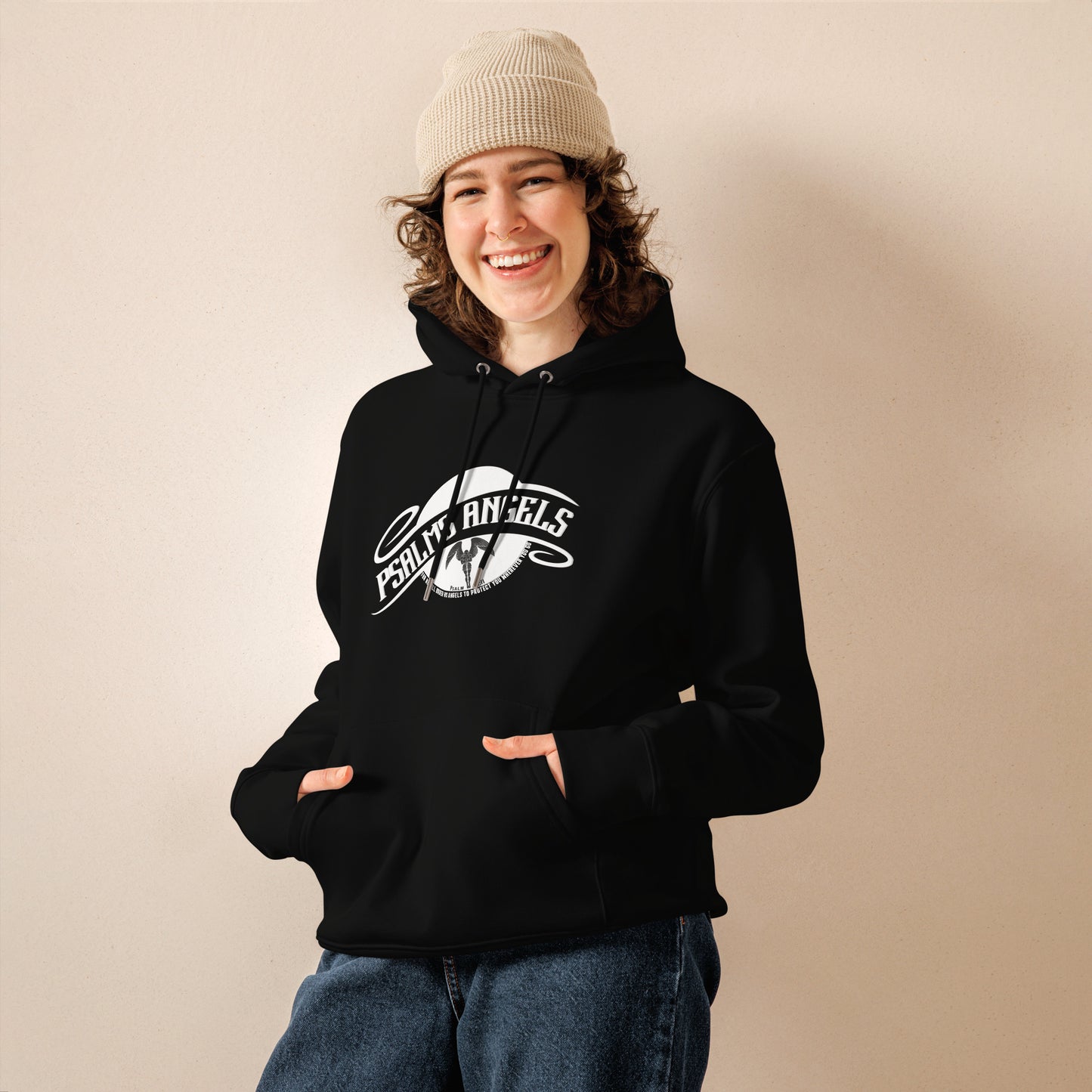 Psalm verse 91:11 black organic cotton hoodie