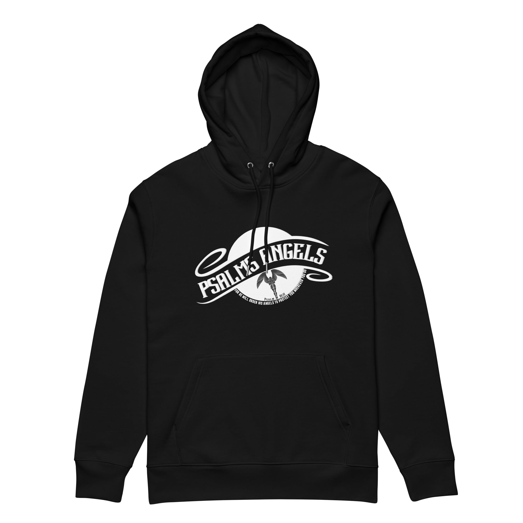 Psalm Verse 91:11 Unisex Premium Heavyweight 100% Organic Cotton Hoodie - Black Psalms 91.11