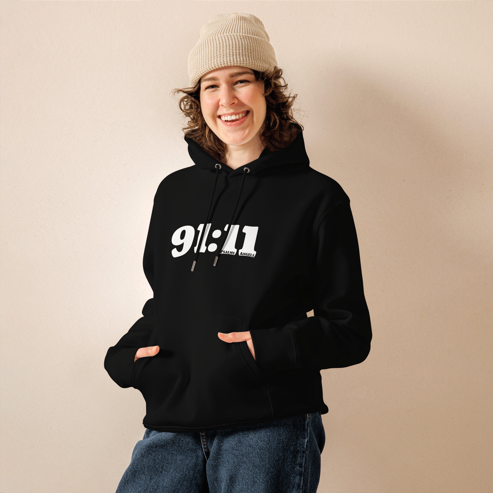 Psalm 91:11 Unisex Premium Heavyweight 100% Organic Cotton Hoodie - Black Psalms 91.11