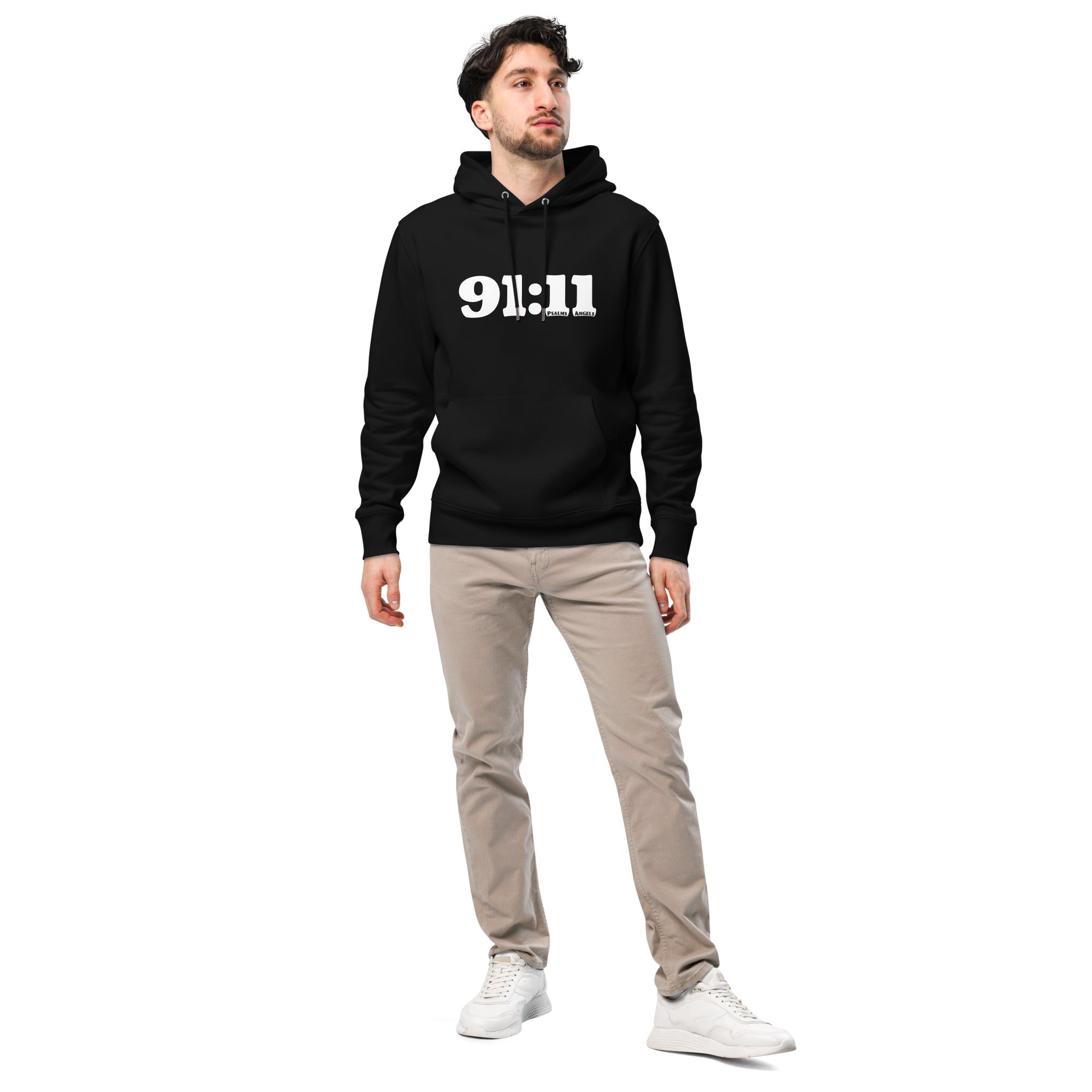 Psalm 91:11 Unisex Premium Heavyweight 100% Organic Cotton Hoodie - Black Psalms 91.11