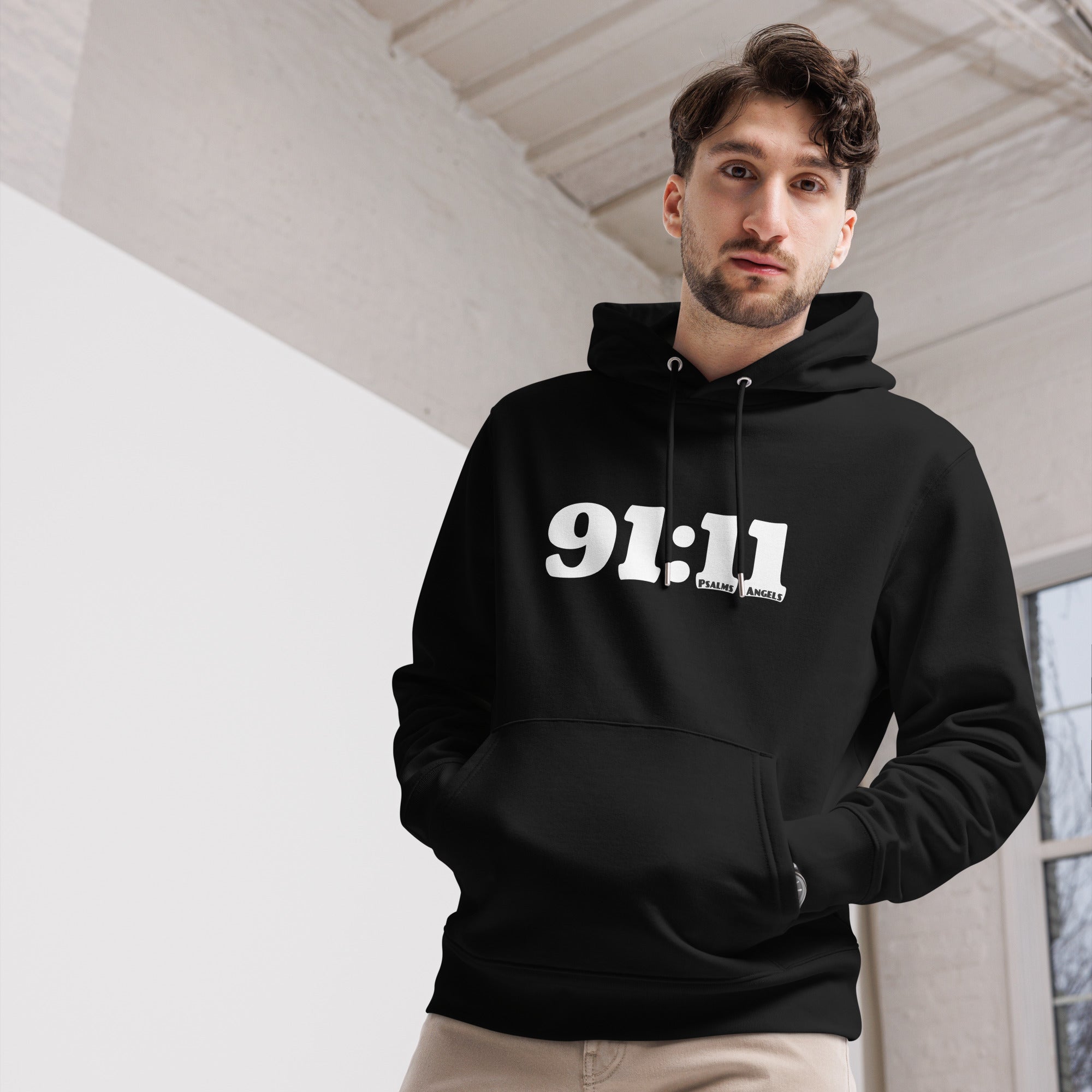 Psalm 91:11 Unisex Premium Heavyweight 100% Organic Cotton Hoodie - Black Psalms 91.11